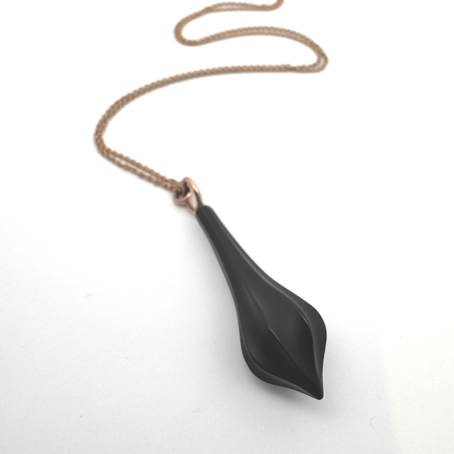 14k Rose Gold Pendant and Chain with Fluted Carved Onyx