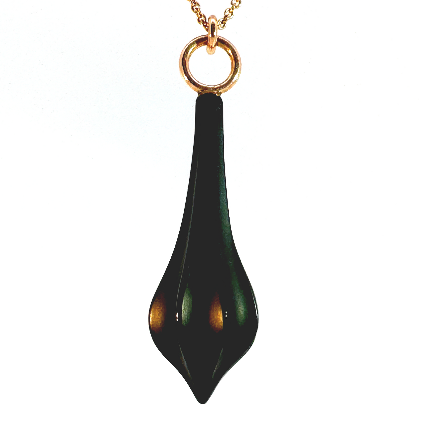 14k Rose Gold Pendant and Chain with Fluted Carved Onyx