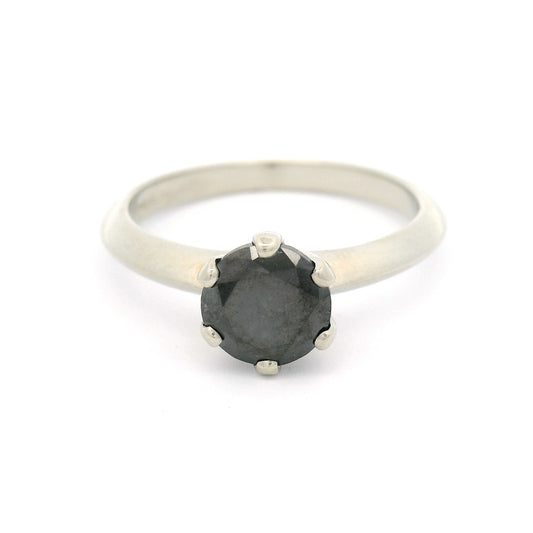 18k White Six-Claw Solitaire with 1.22ct Black Round Brilliant Cut Diamond