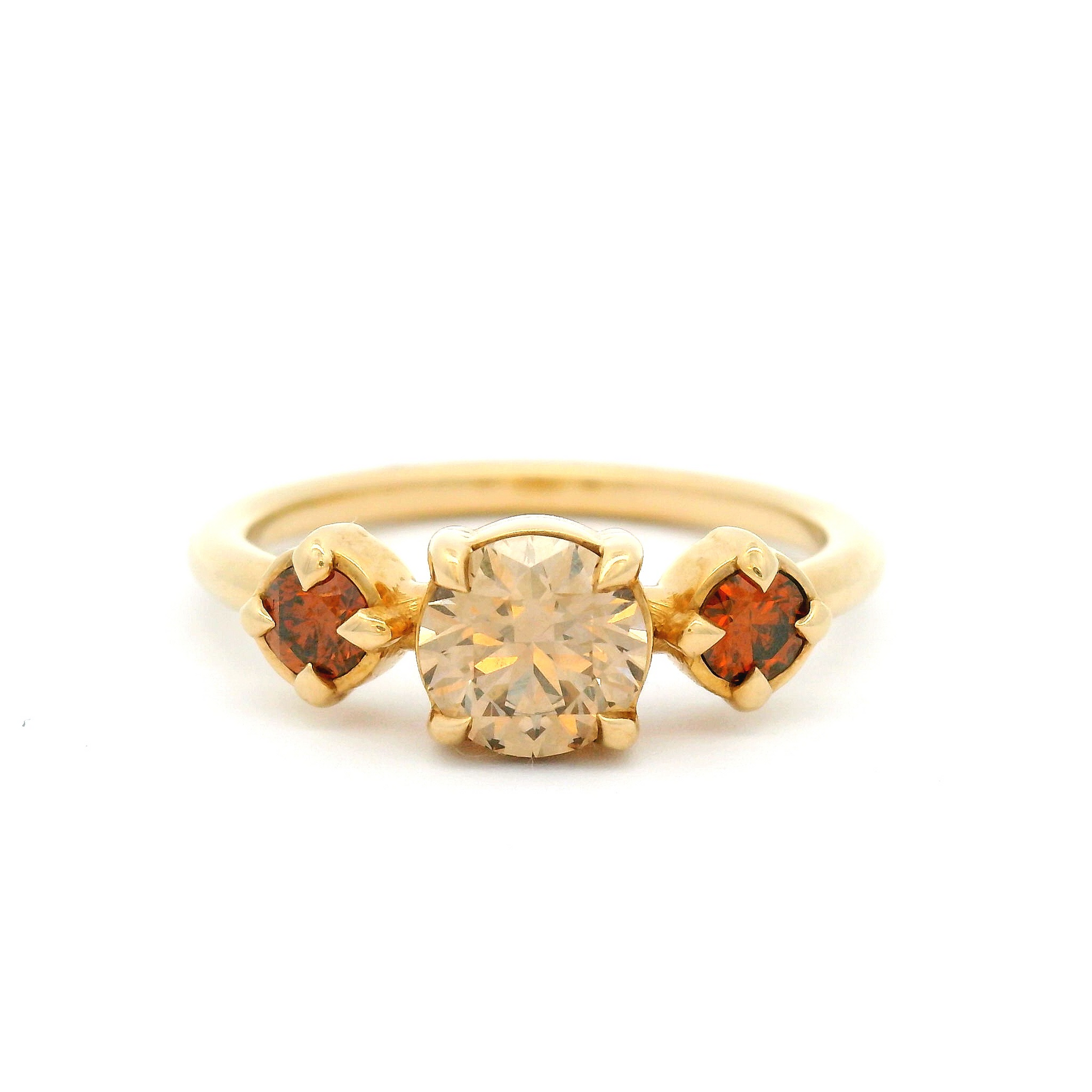 14k Yellow Gold Three Stone Ring with 0.88cts Fancy Coloured Diamonds