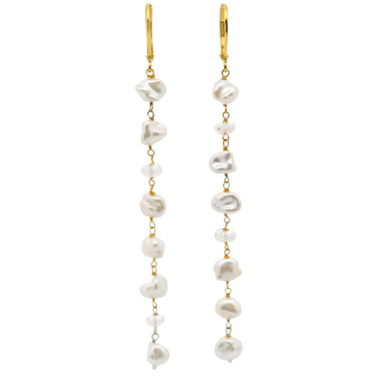 Pearl, Moonstone Long Drop Earrings