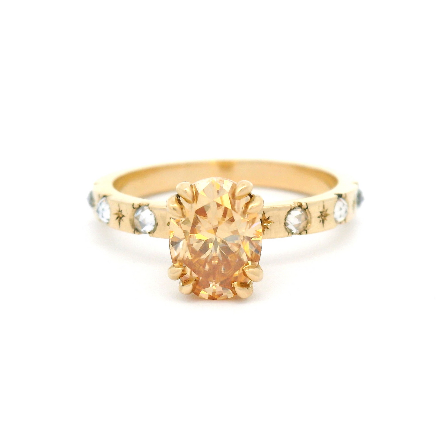 10k Yellow Engagement Ring with 1.35ct Golden Moissanite and Accent Rose-Cut Moissanites