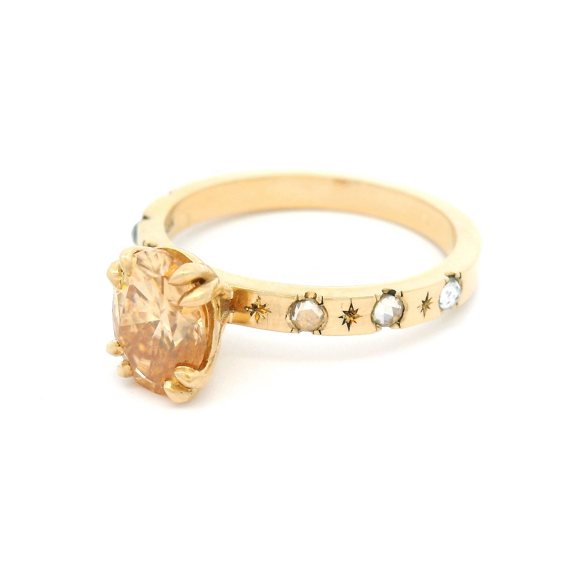 10k Yellow Engagement Ring with 1.35ct Golden Moissanite and Accent Rose-Cut Moissanites