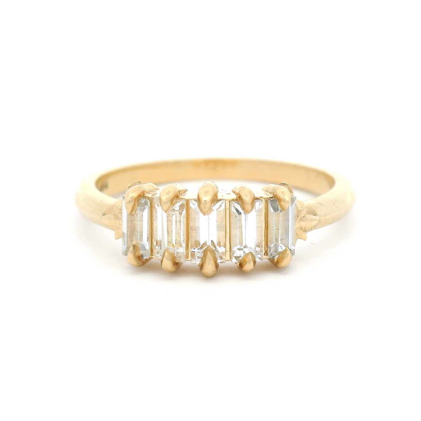 10k Yellow 5-Stone Ring with 0.60cts Natural White Sapphire Baguettes