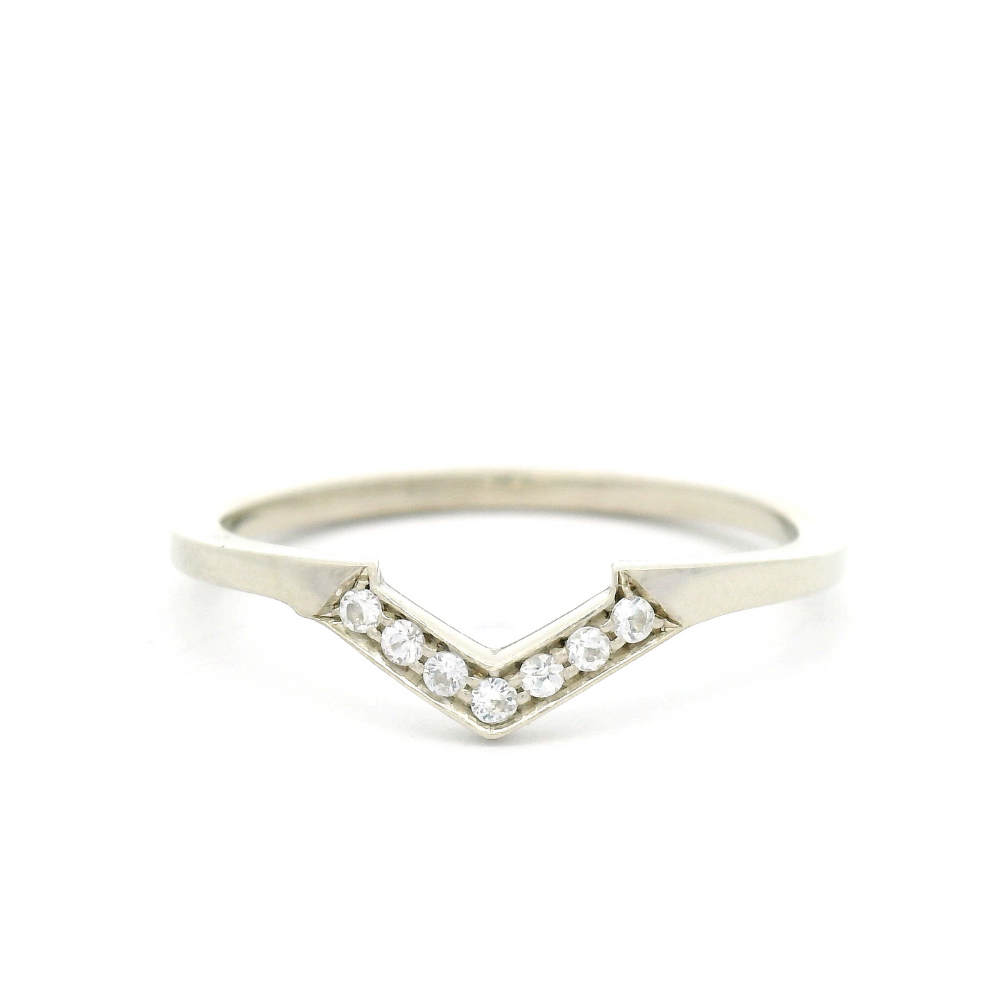 10k White Gold Contour Band with Bead-Set White Sapphires