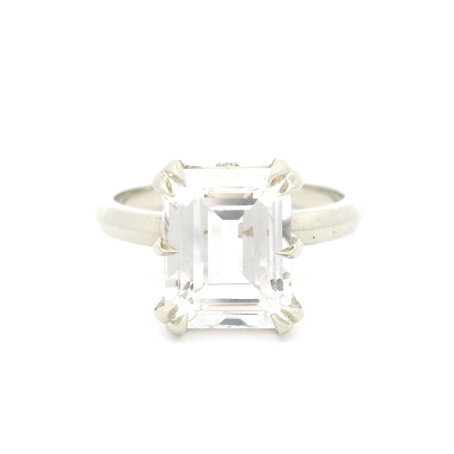 10k White Solitaire with 2.8ct Emerald-Cut White Sapphire and Accent Diamonds