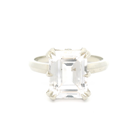 10k White Solitaire with 2.8ct Emerald-Cut White Sapphire and Accent Diamonds