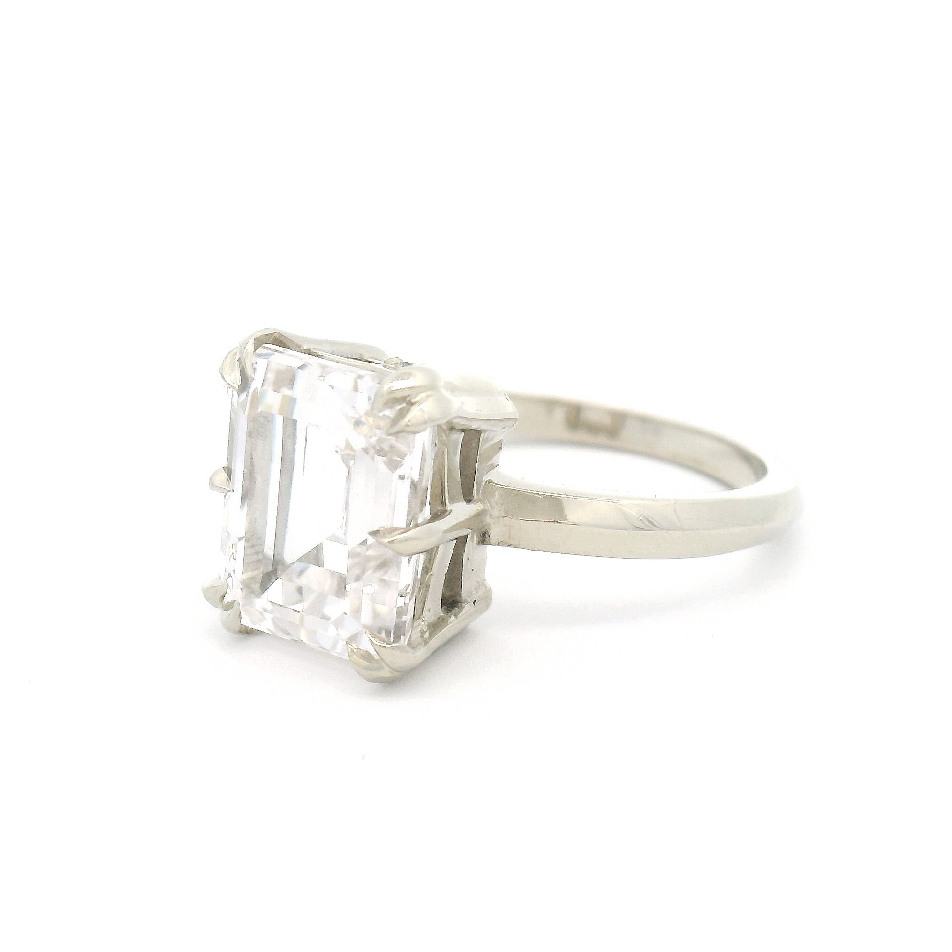 10k White Solitaire with 2.8ct Emerald-Cut White Sapphire and Accent Diamonds