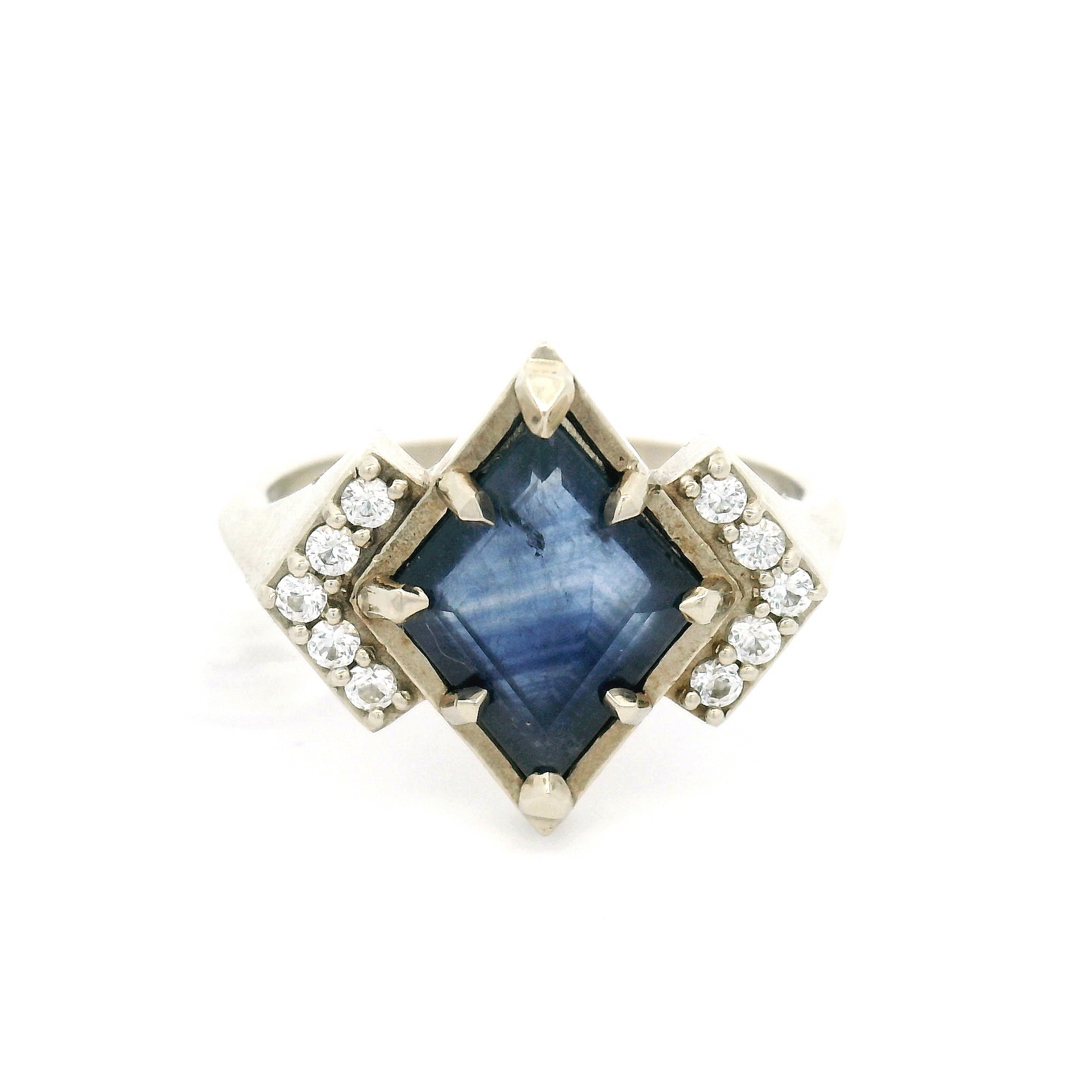 14k White Engagement Ring with 1.85ct Blue Sapphire and Accent Diamonds
