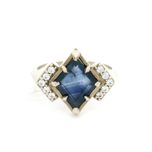 14k White Engagement Ring with 1.85ct Blue Sapphire and Accent Diamonds
