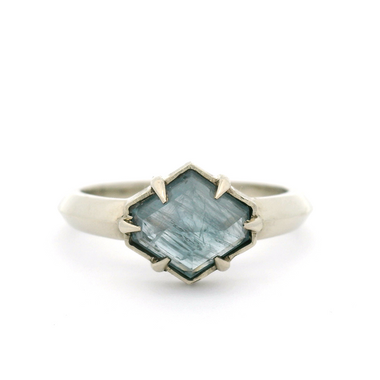 14k White Solitaire with 1.2ct Blue Rose-Cut Sapphire