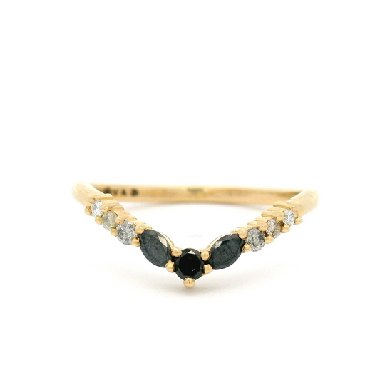 10k Yellow Contour Ombre Band with Diamonds and Two Marquise Spinels