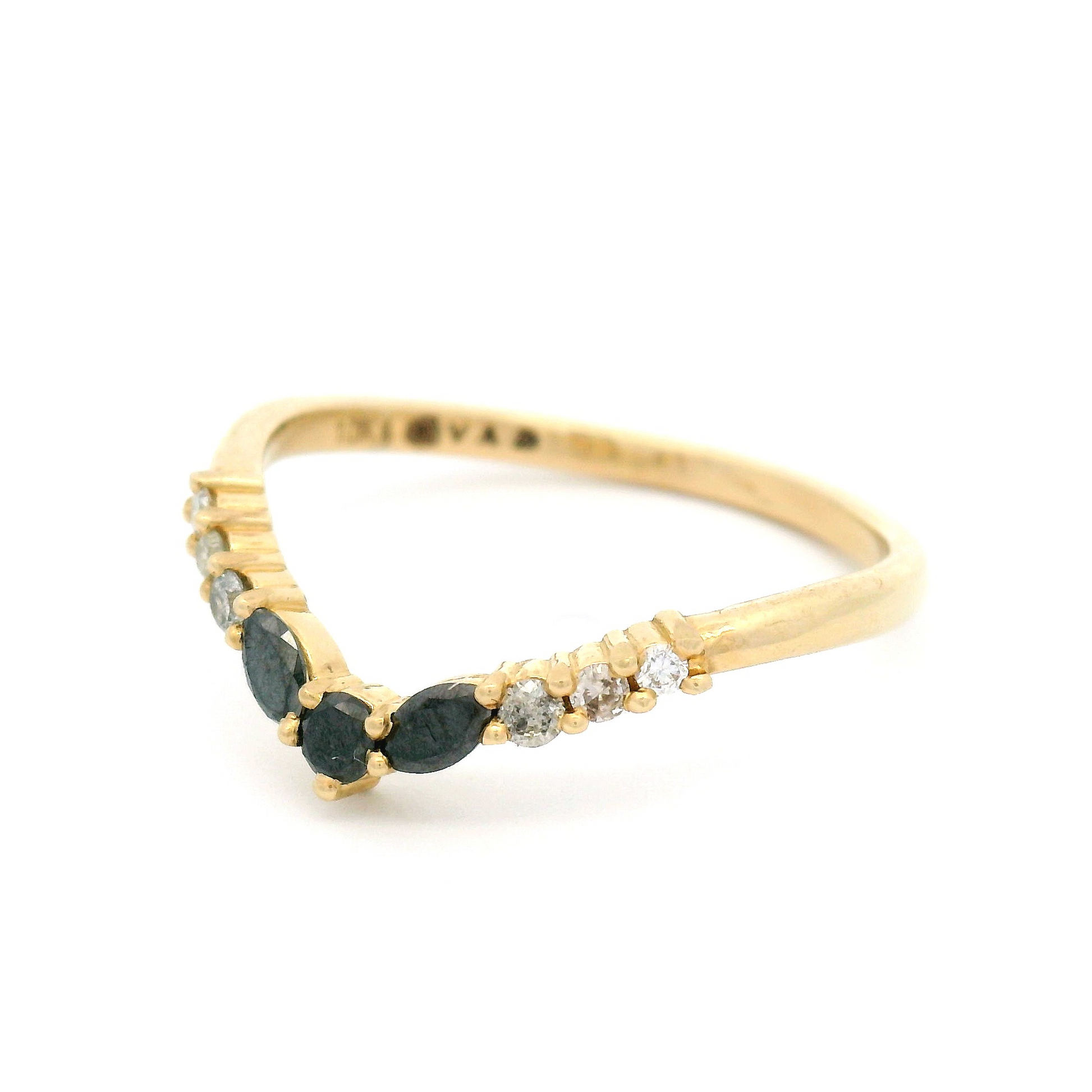 10k Yellow Contour Ombre Band with Diamonds and Two Marquise Spinels