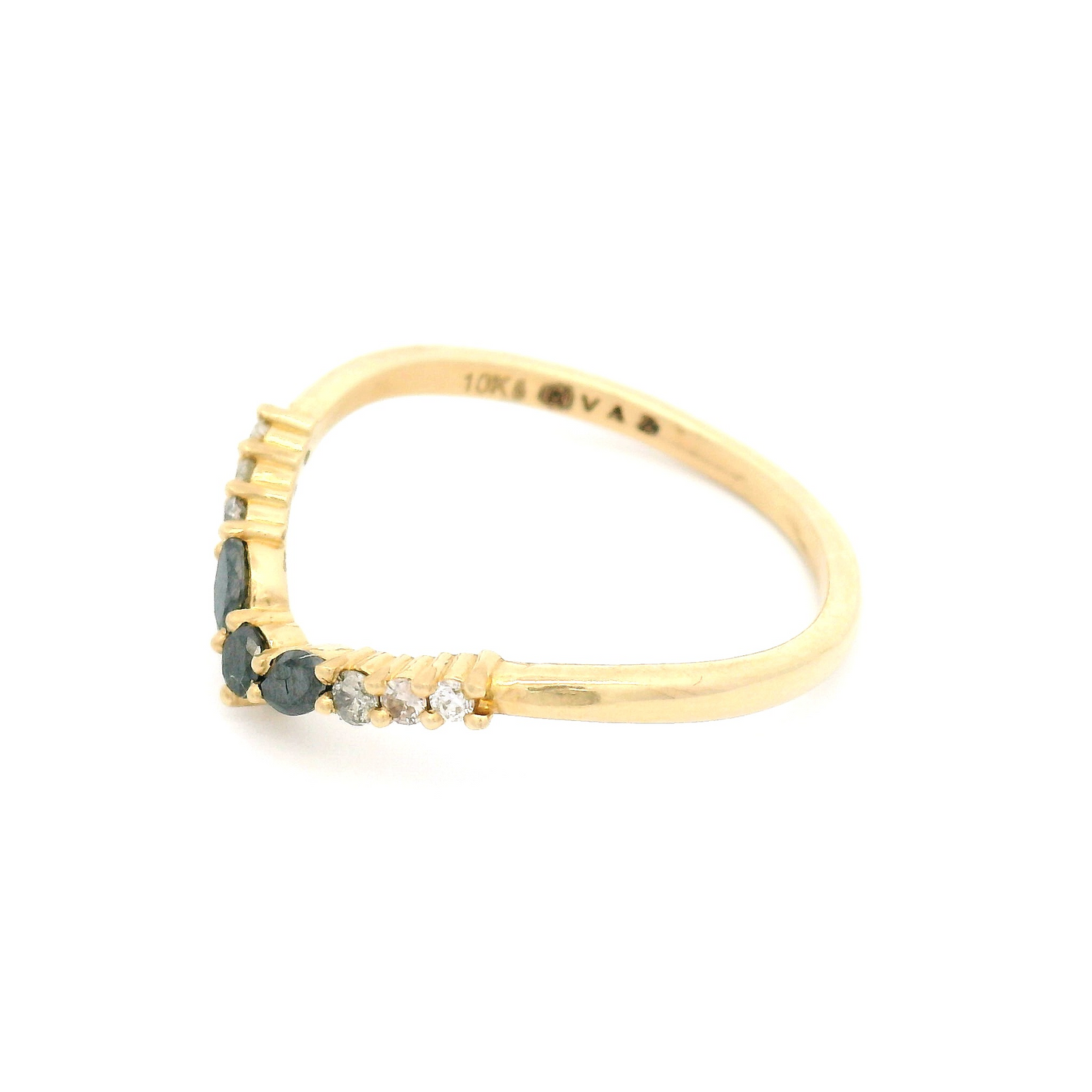 10k Yellow Contour Ombre Band with Diamonds and Two Marquise Spinels