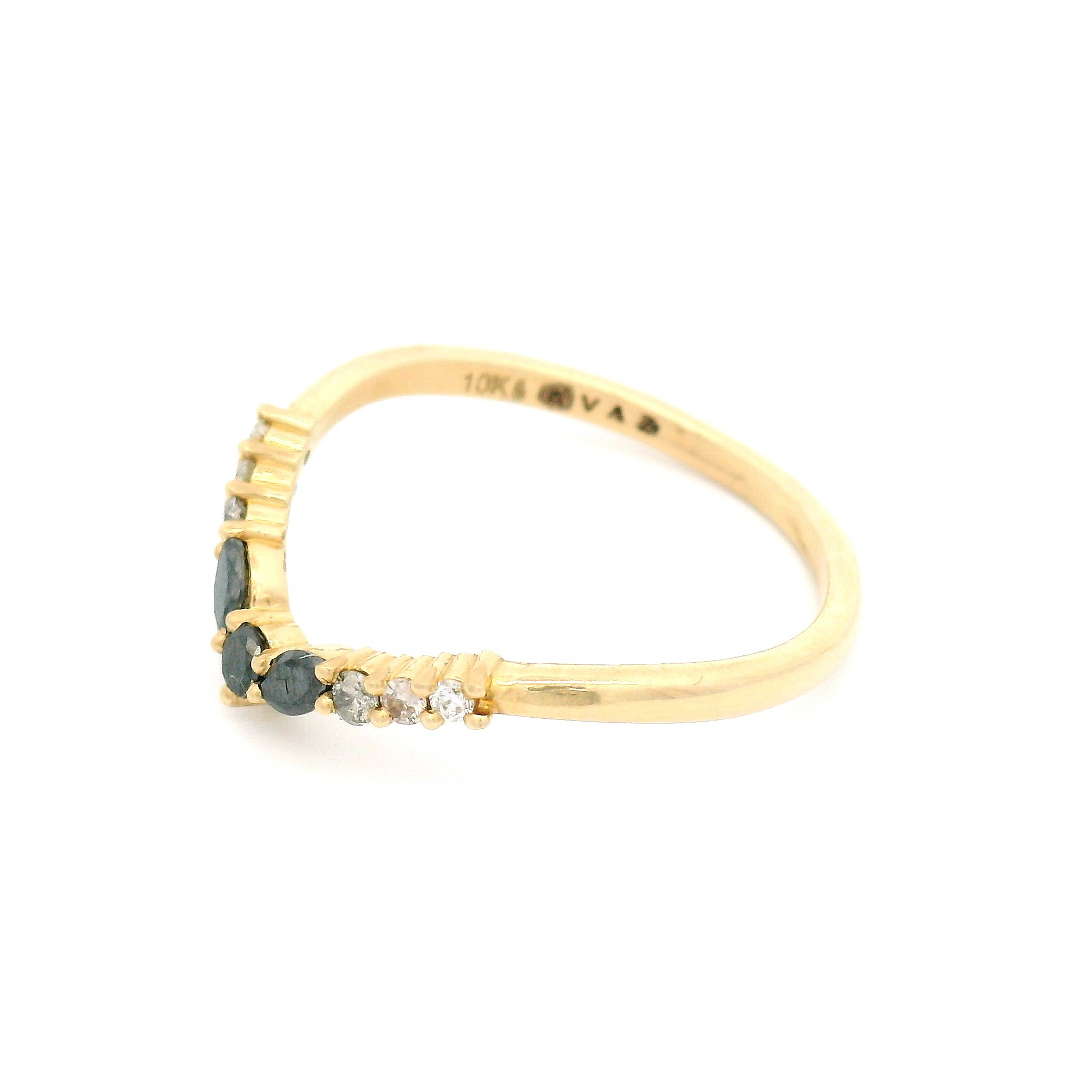 10k Yellow Contour Ombre Band with Diamonds and Two Marquise Spinels