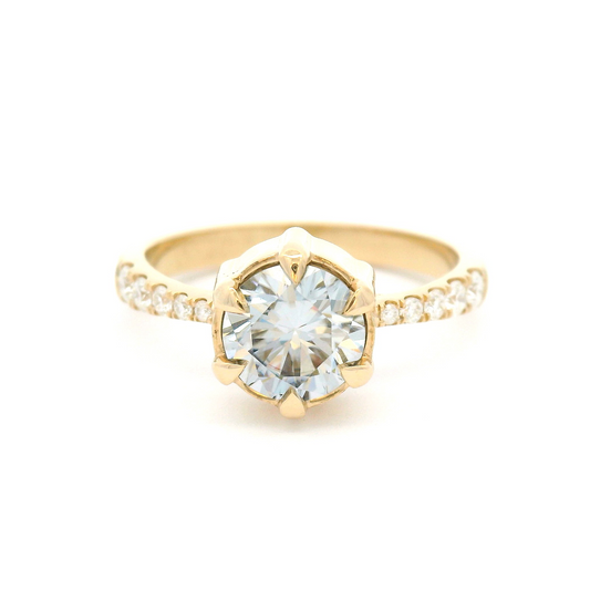 10k Yellow Engagement Ring with 1.05ct Grey Moissanite and Accent Diamonds