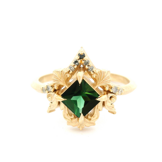 10k Yellow Ring with 0.60ct Green Tourmaline and Accent Diamonds