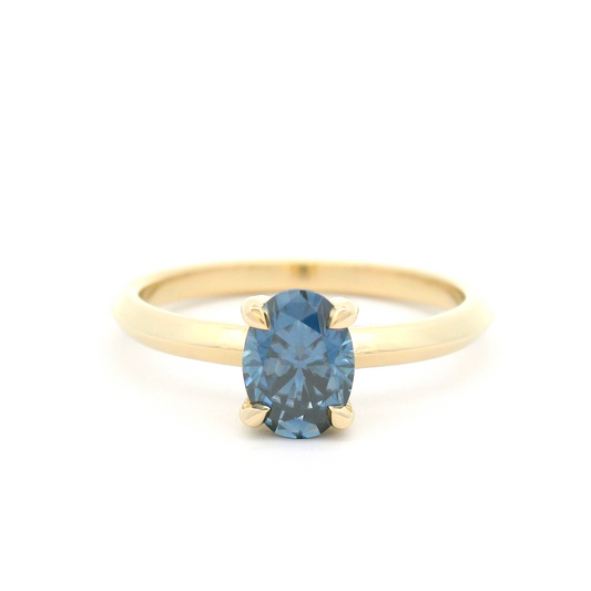 10k Yellow Solitaire with 0.82ct Oval-Cut Blue Moissanite