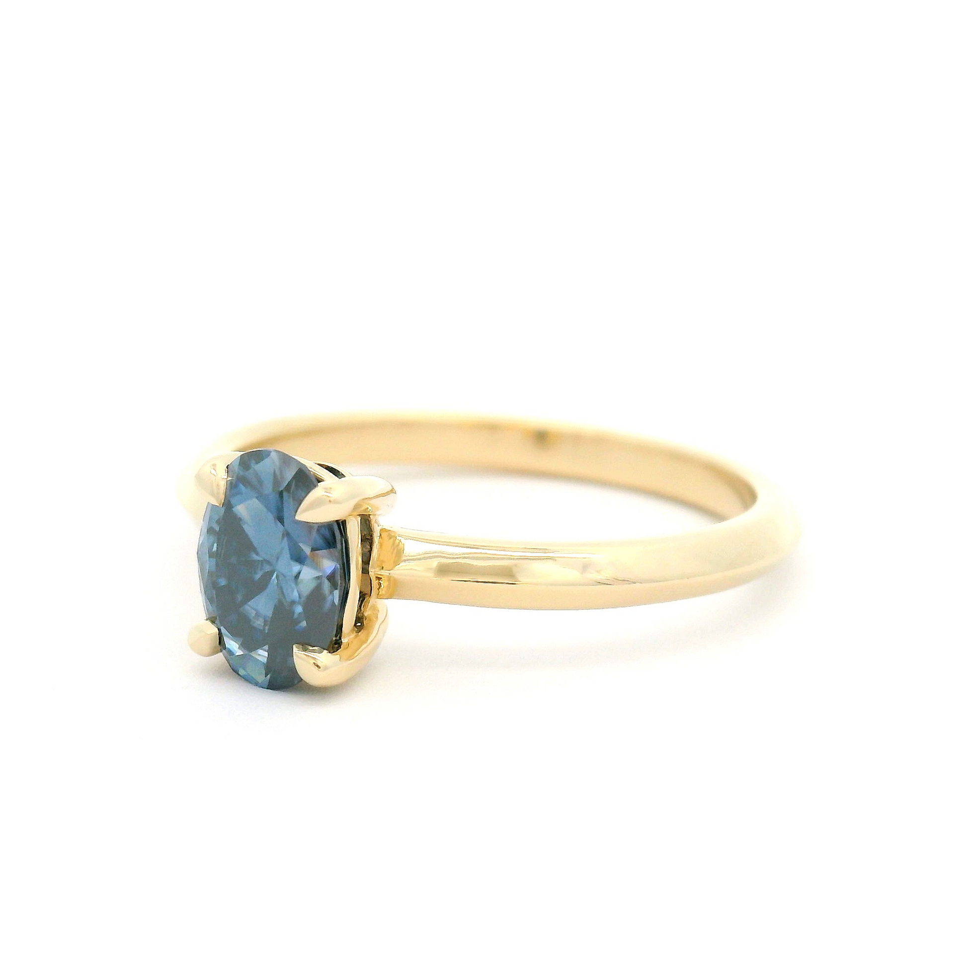10k Yellow Solitaire with 0.82ct Oval-Cut Blue Moissanite