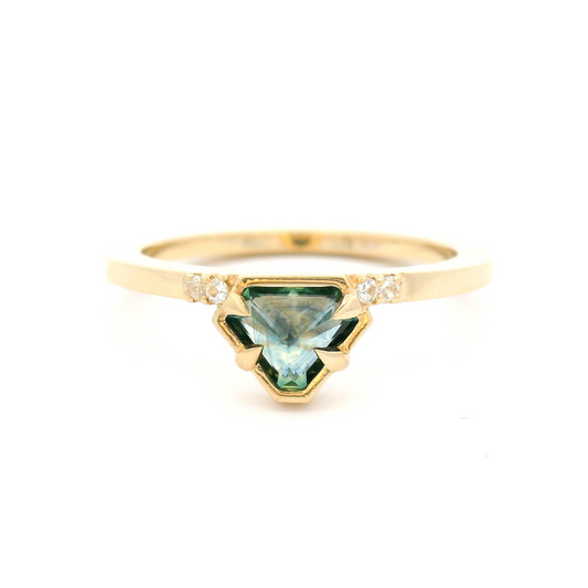10k Yellow Ring with 0.68ct Rose-Cut Montana Sapphire and Accent Diamonds