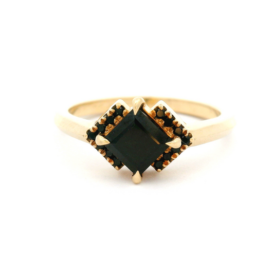 10k Yellow Engagement Ring with 5mm Black Spinel and Accent Black Diamonds