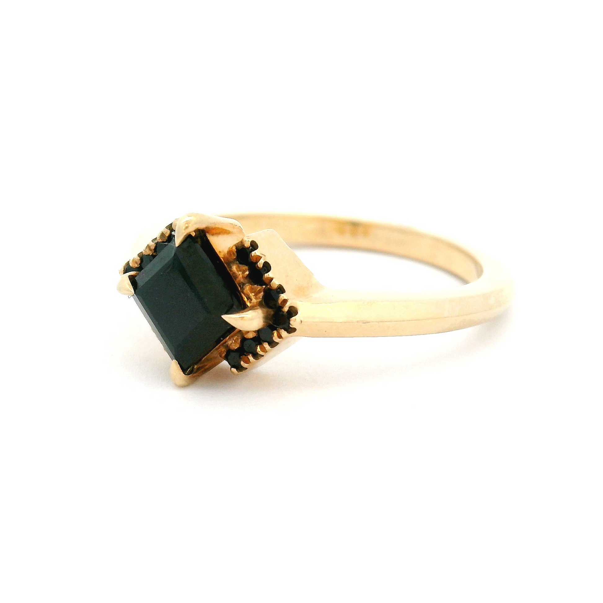 10k Yellow Engagement Ring with 5mm Black Spinel and Accent Black Diamonds