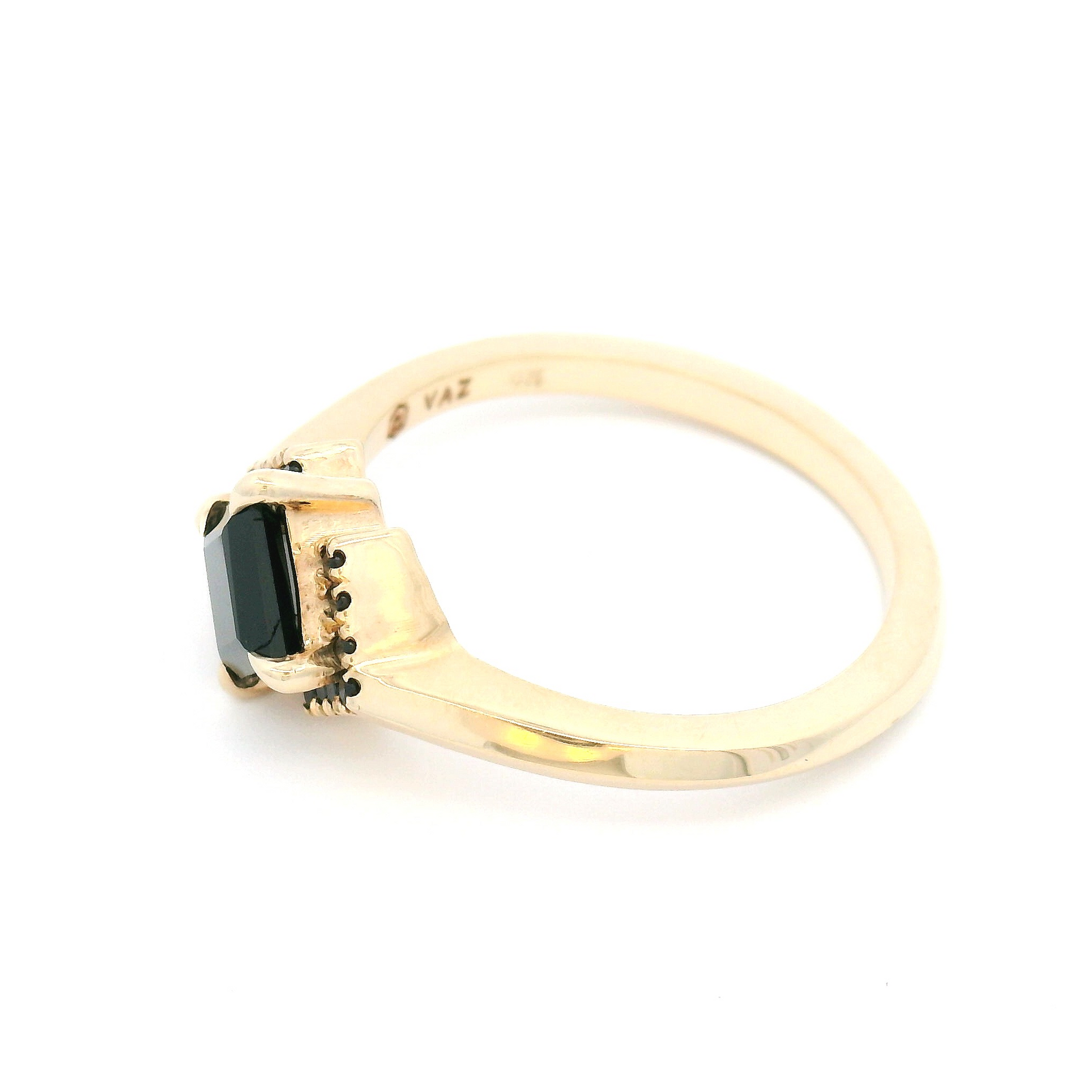10k Yellow Engagement Ring with 5mm Black Spinel and Accent Black Diamonds