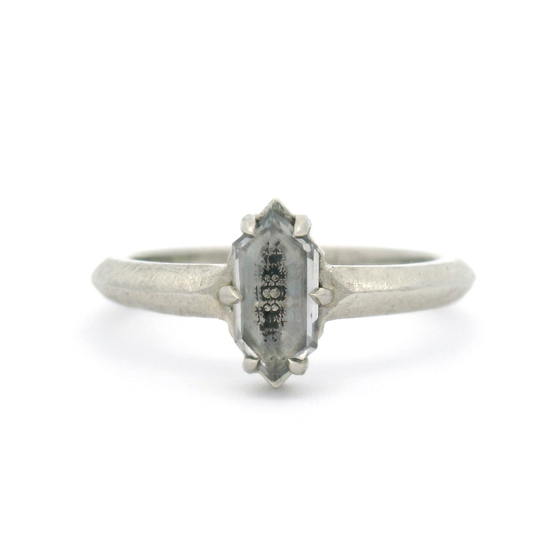 10k White Textured Solitaire with 0.50ct Grey Rose-Cut Spinel