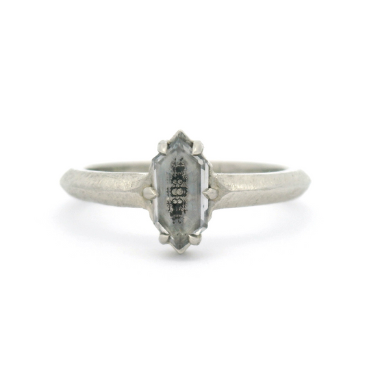 10k White Textured Solitaire with 0.50ct Grey Rose-Cut Spinel