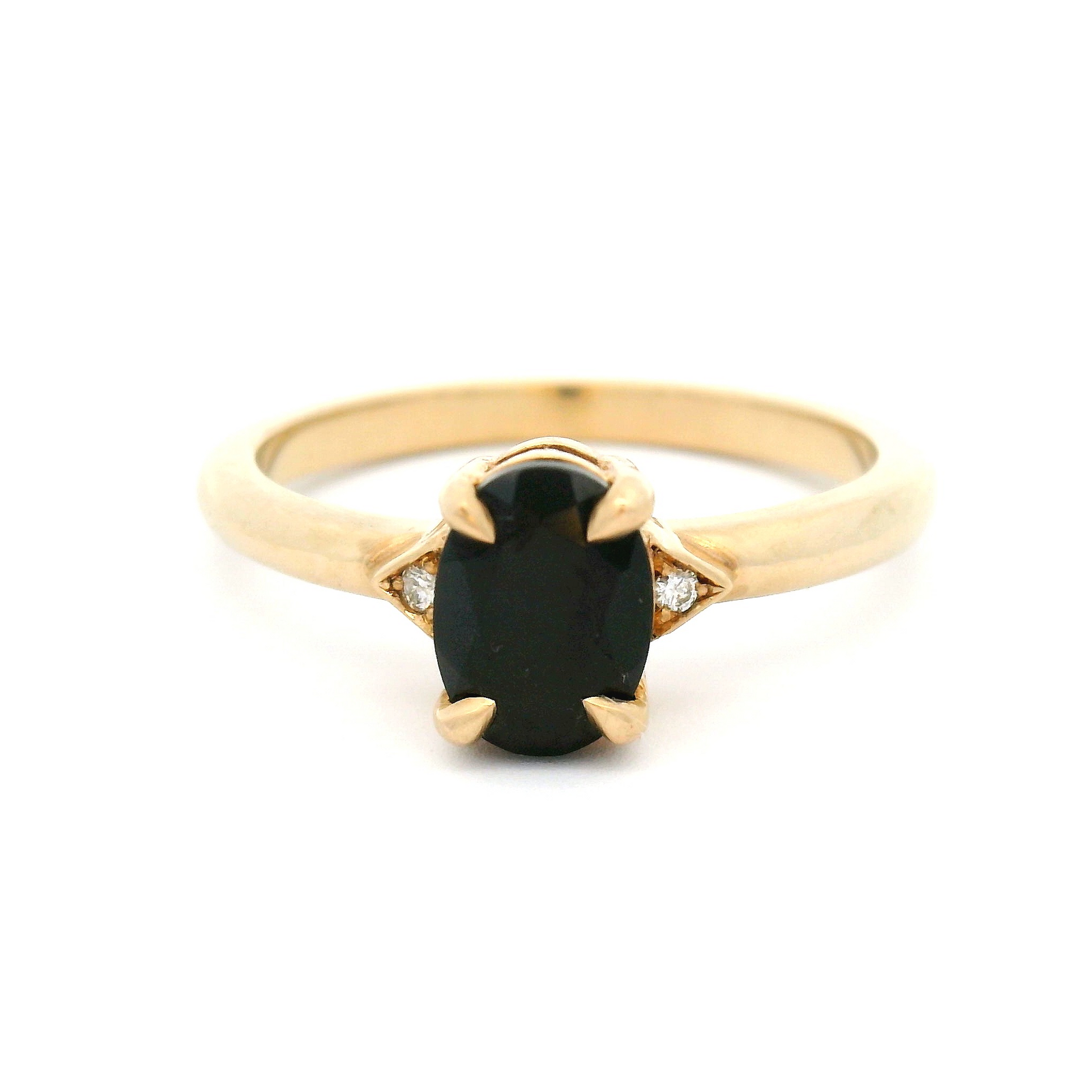 10k Yellow Engagement Ring with 0.75ct Oval-Cut Black Spinel and Accent Diamonds