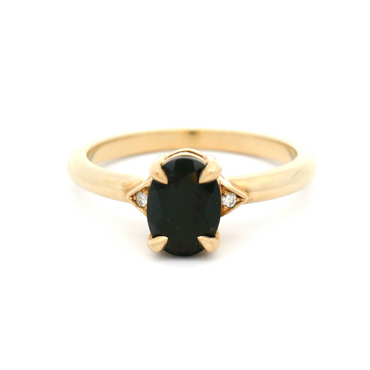 10k Yellow Engagement Ring with 0.75ct Oval-Cut Black Spinel and Accent Diamonds