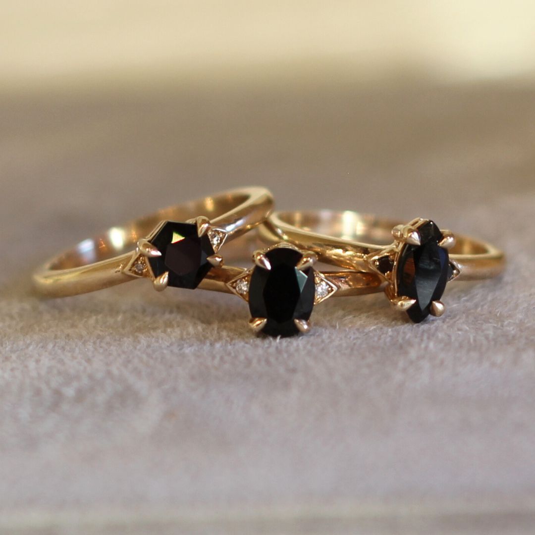 Hexagn-Cut Black Spinel Engagement Ring
