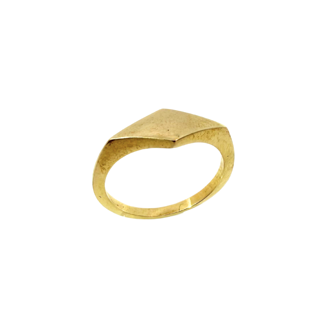 Tapered Brass Diamond Signet Ring