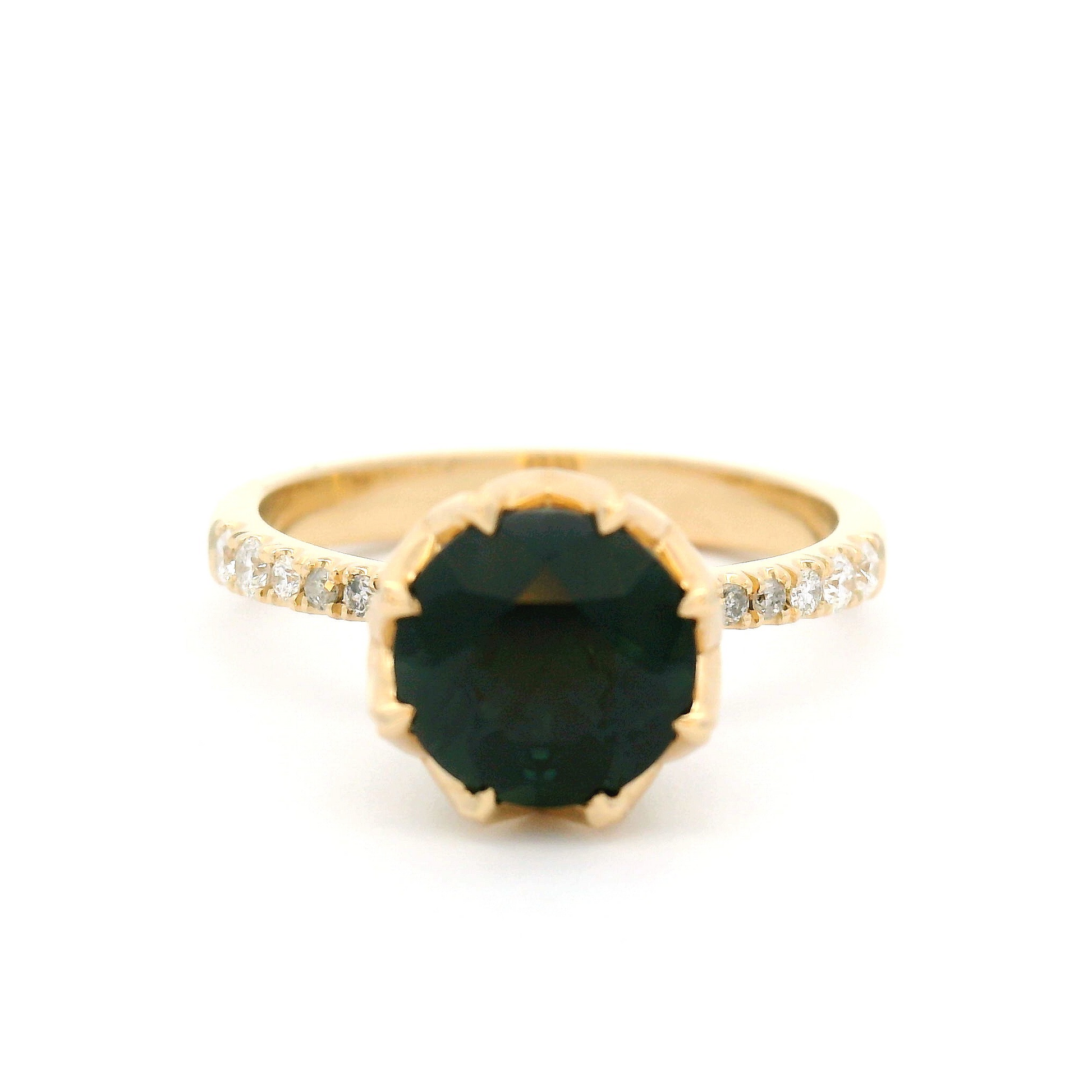 14k Yellow Engagement Ring with 1.7ct Green Sapphire and Accent Diamonds
