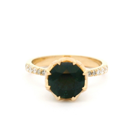14k Yellow Engagement Ring with 1.7ct Green Sapphire and Accent Diamonds