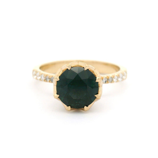 14k Yellow Engagement Ring with 1.72ct Green Sapphire and Accent Diamonds