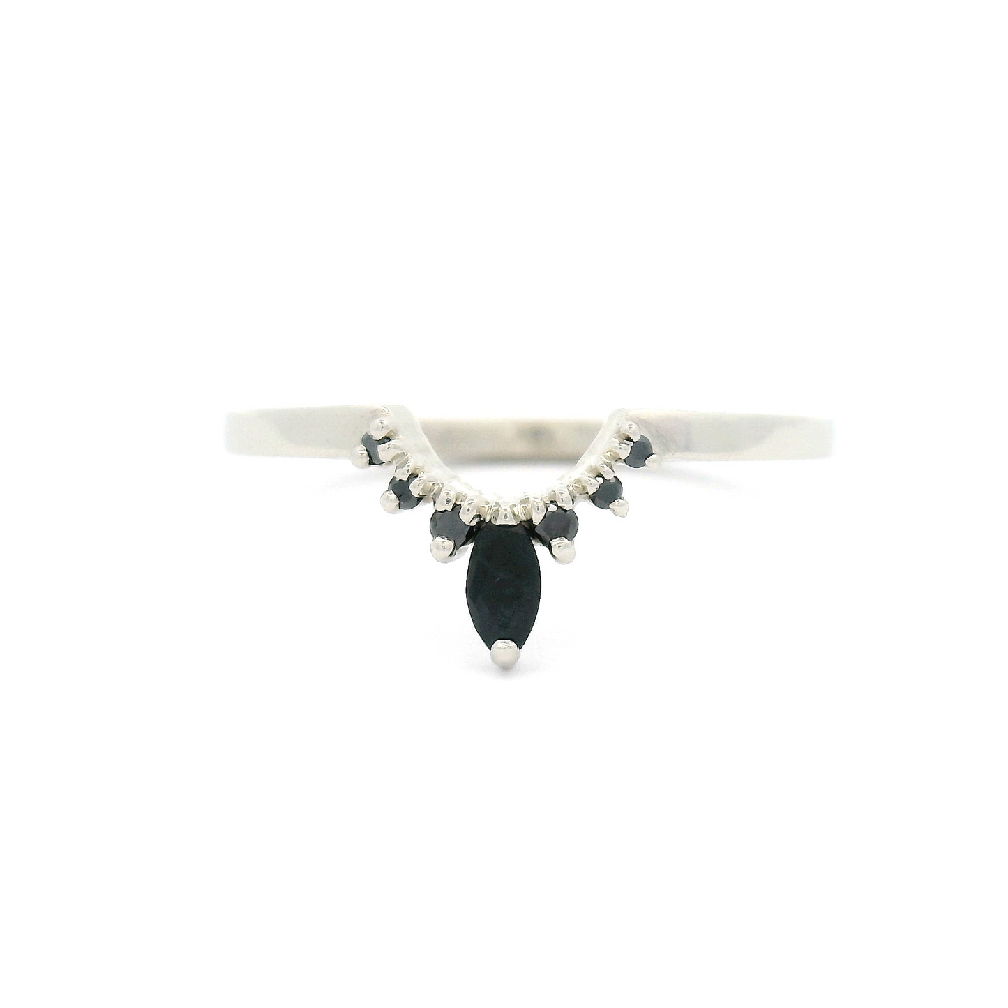 10k White Contour Band with Black Spinels