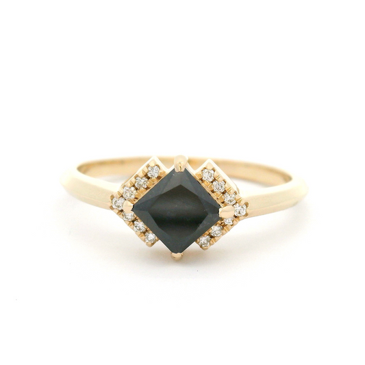 10k Yellow Engagement Ring with 1.01ct Black Diamond and Accent Diamonds