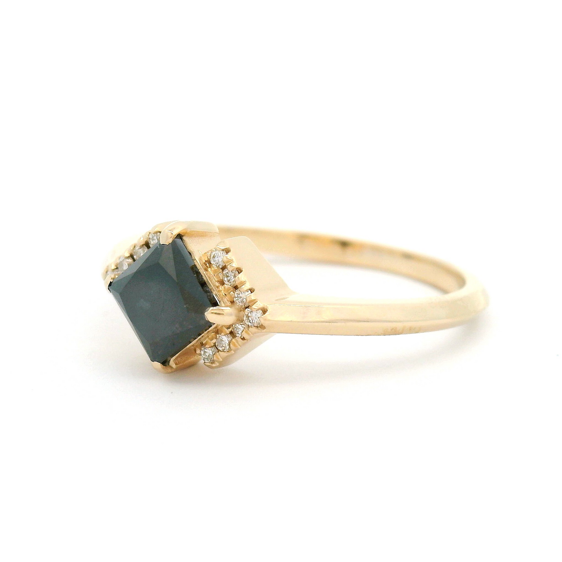 10k Yellow Engagement Ring with 1.01ct Black Diamond and Accent Diamonds