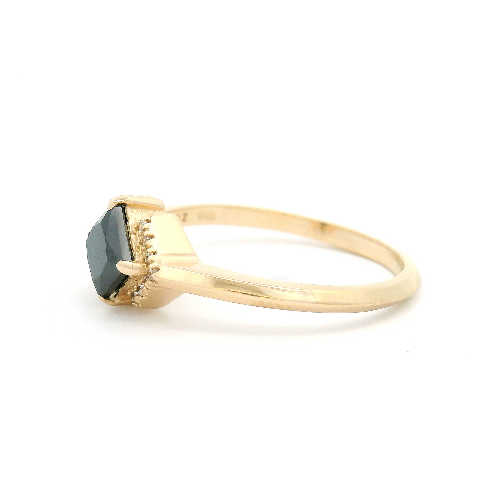 10k Yellow Engagement Ring with 1.01ct Black Diamond and Accent Diamonds