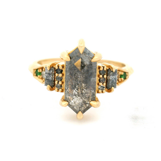 14k Yellow Ring with 2.36ct Rose-Cut Diamond, Accent Diamonds and Tsavorite Garnets