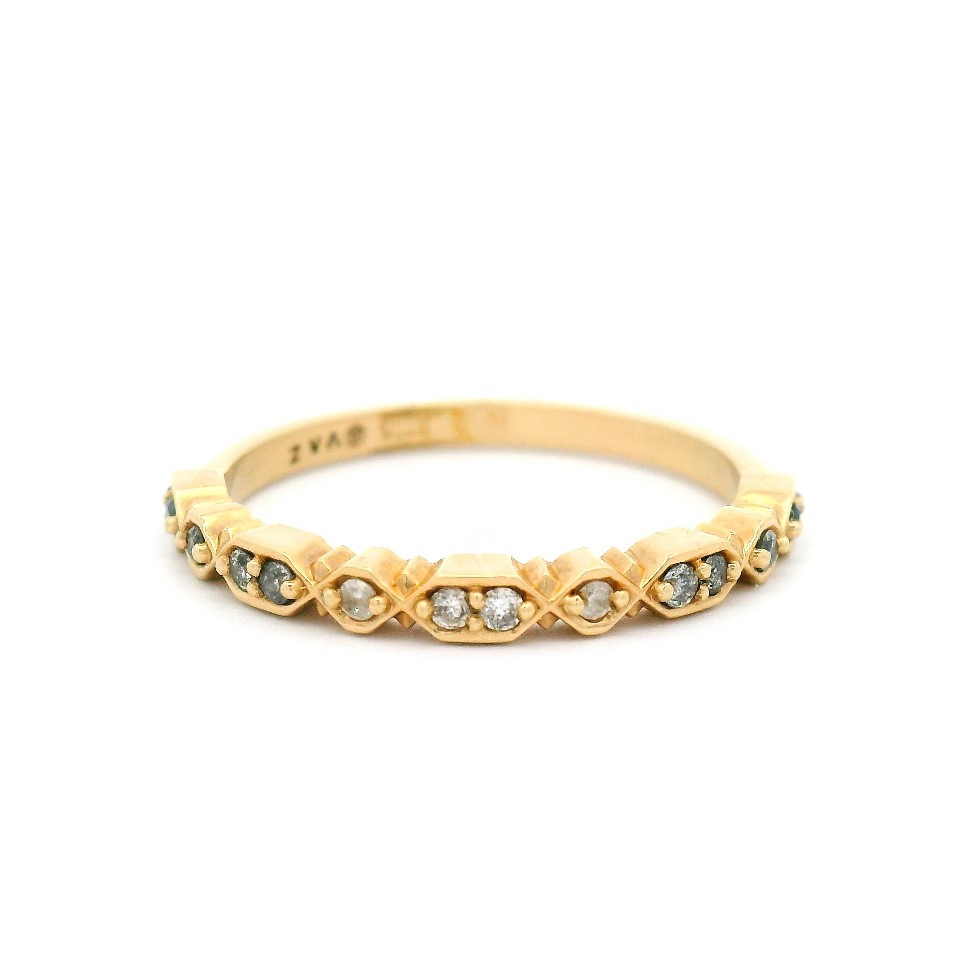 10k Yellow Deco Ombre Band with Bead-Set Diamonds