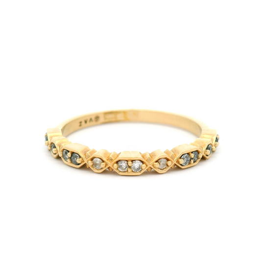 10k Yellow Deco Ombre Band with Bead-Set Diamonds