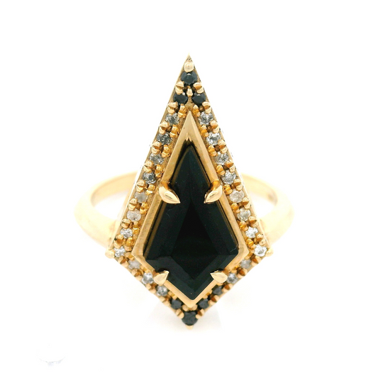 10k Yellow Engagement Ring with 0.90ct Black Spinel and Accent Diamonds