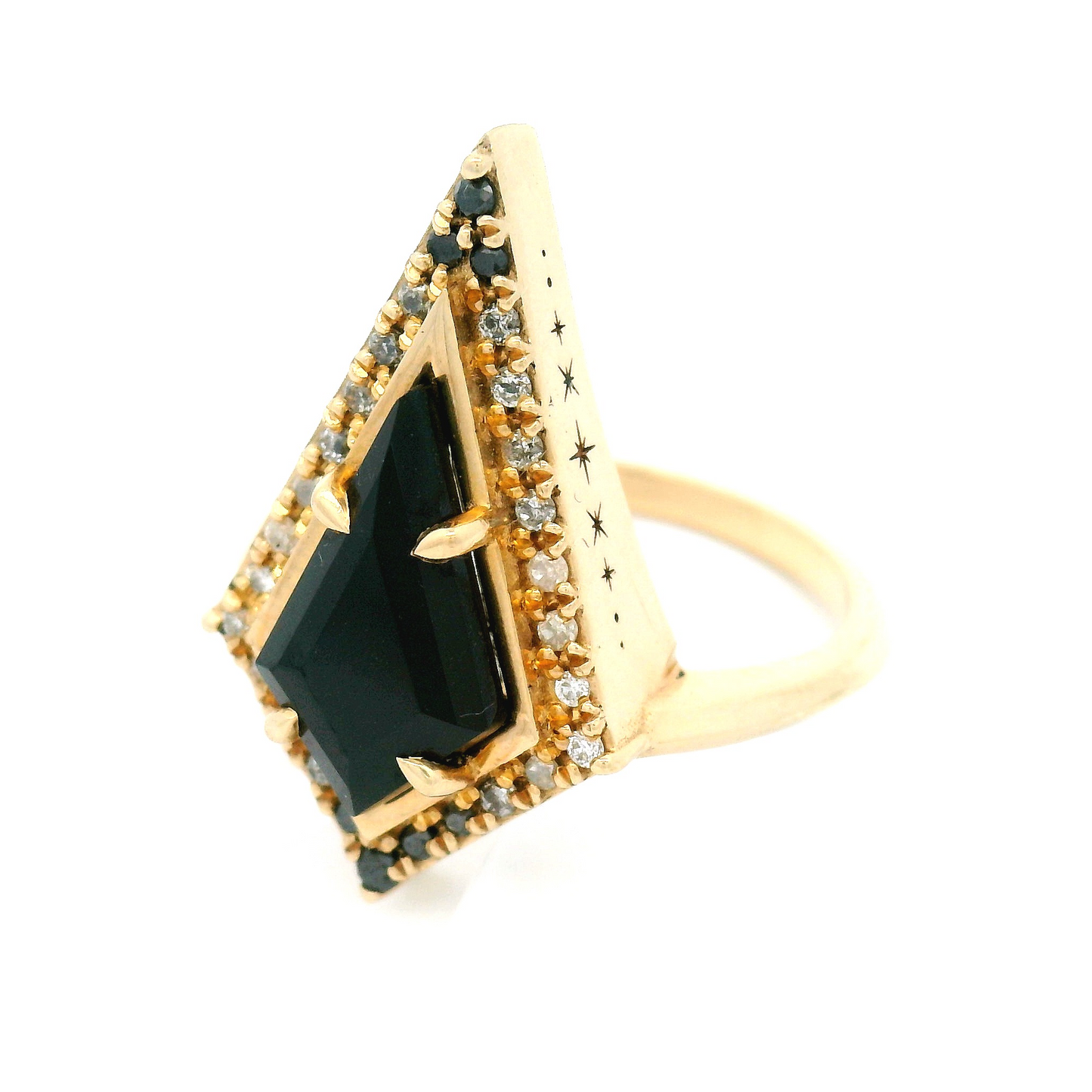 10k Yellow Engagement Ring with 0.90ct Black Spinel and Accent Diamonds