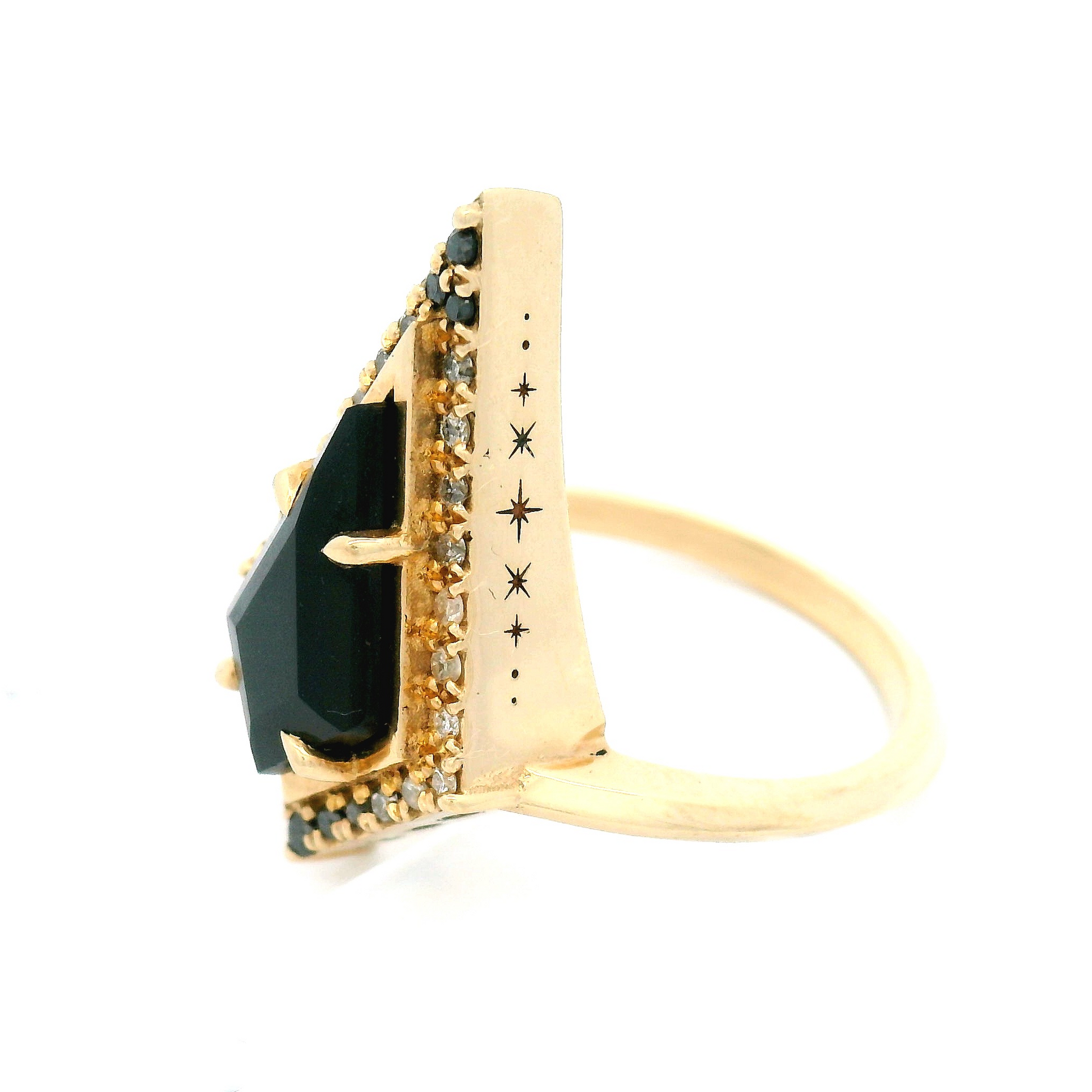 10k Yellow Engagement Ring with 0.90ct Black Spinel and Accent Diamonds