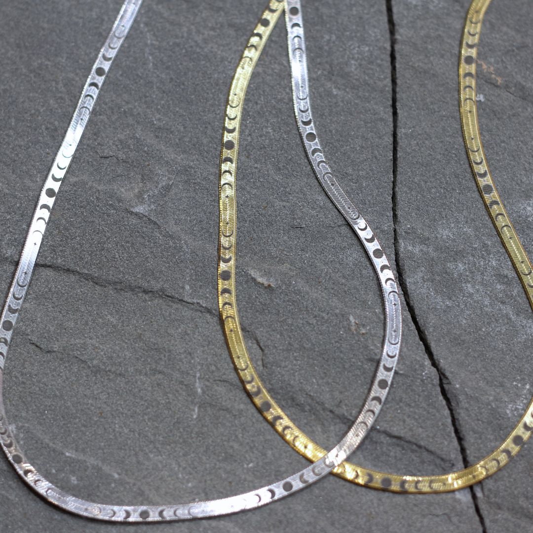 Moon Phase Engraved Herringbone Necklace