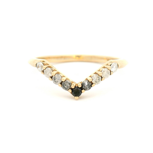 10k Yellow Knife Edge Ombre Chevron Band with 9 Diamonds