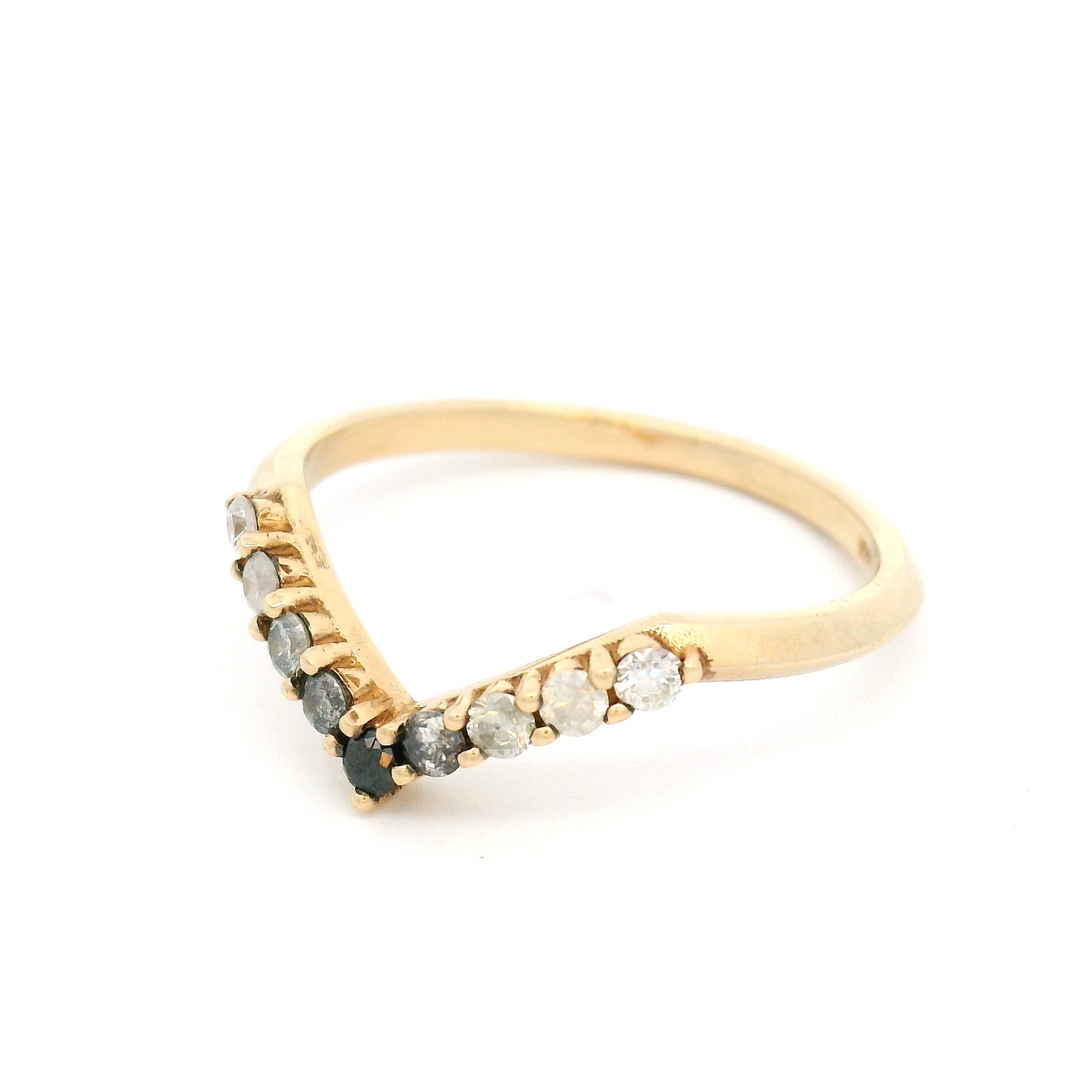 10k Yellow Knife Edge Ombre Chevron Band with 9 Diamonds