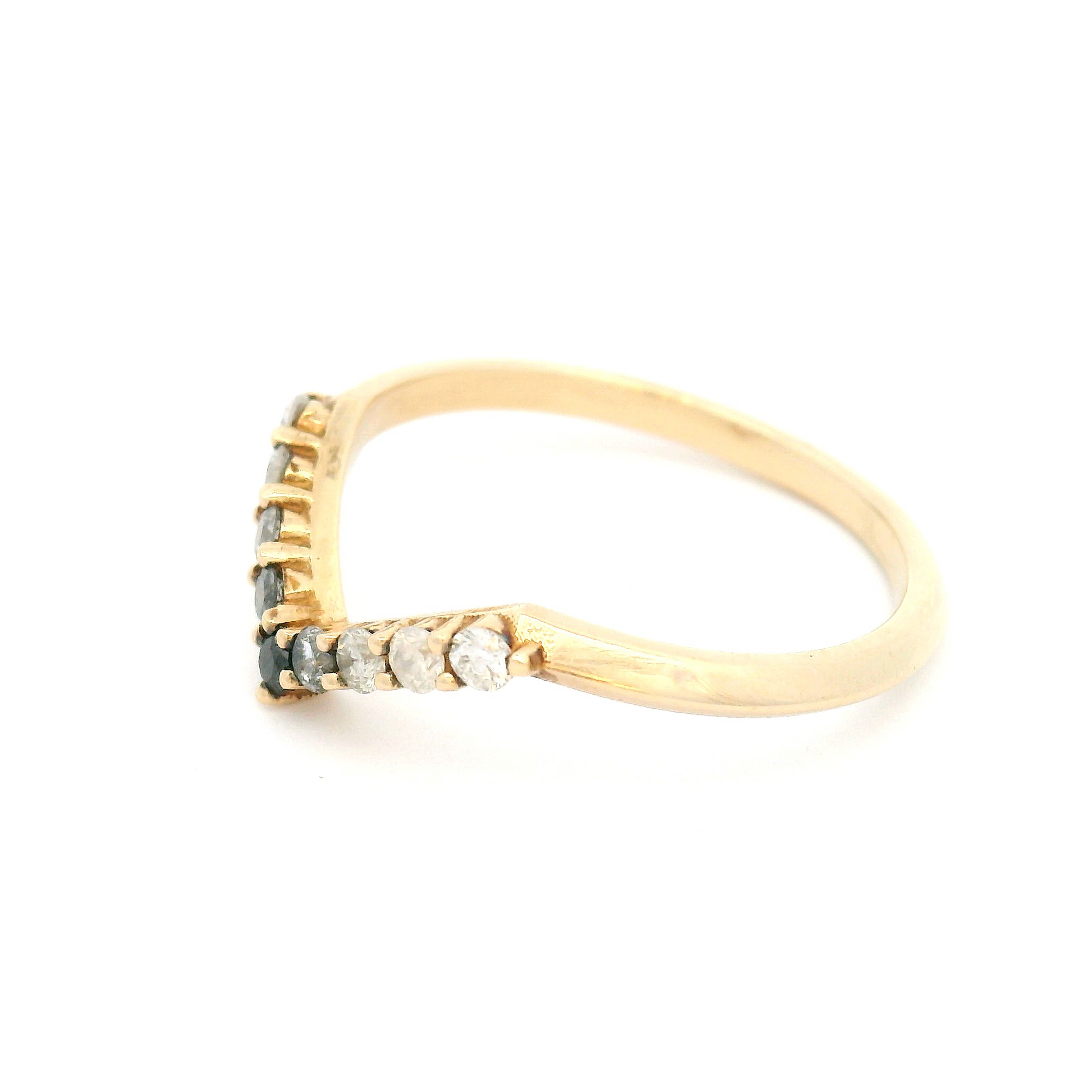 10k Yellow Knife Edge Ombre Chevron Band with 9 Diamonds